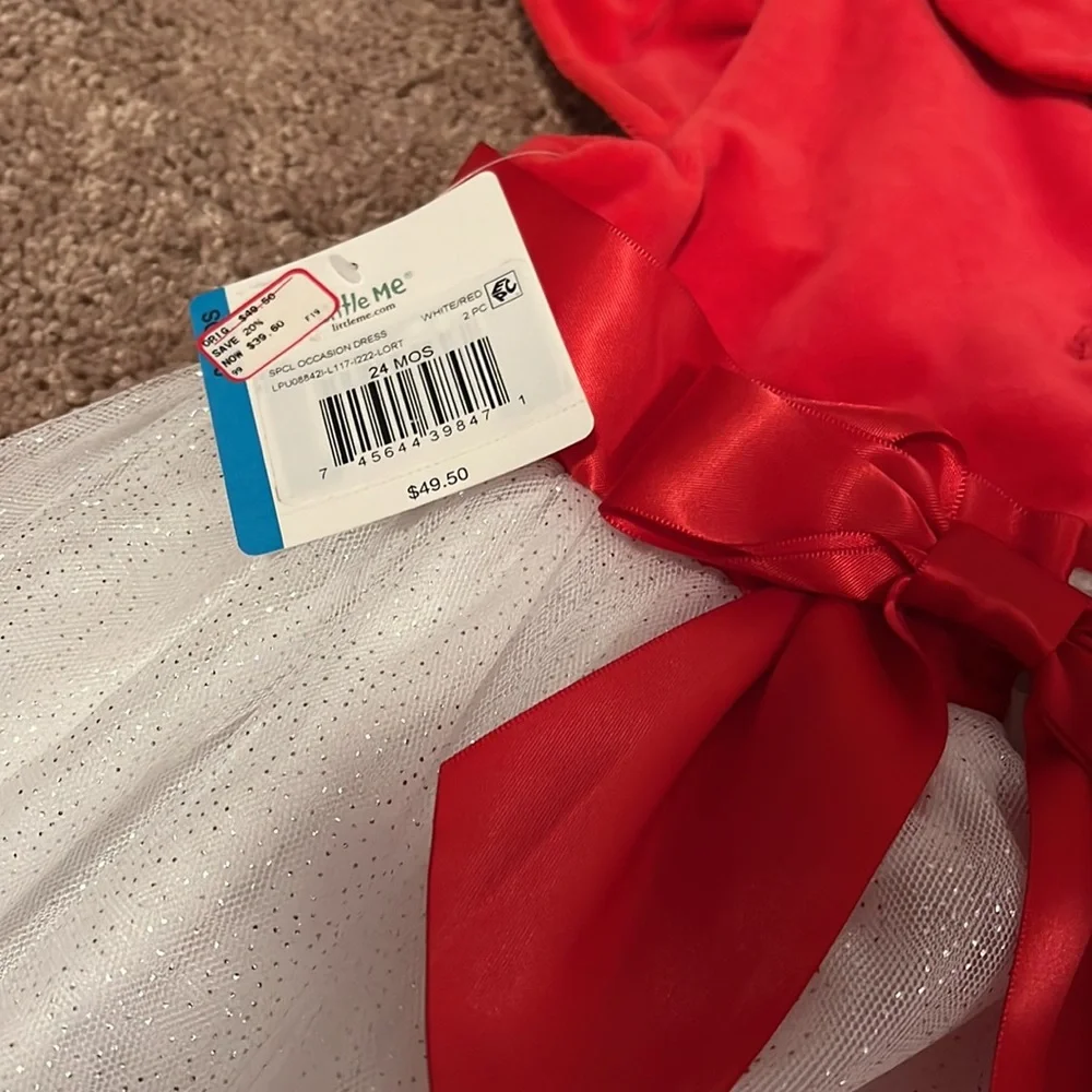 Little Me Red and White Dress Girls Size 24 Months - Beautiful NEW NWT